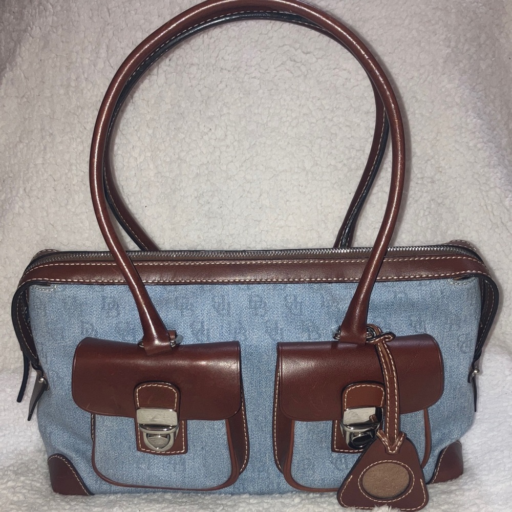 Dooney & Bourke Y2K Denim/Chestnut leather satchel in like new condition - Picture 13 of 16